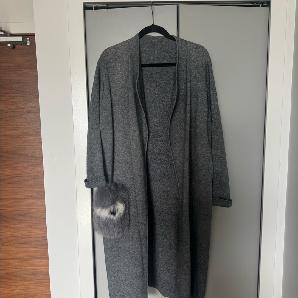 Gray Open-Front Cape with Textured Knit